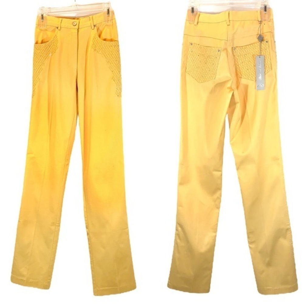 BC Fashions 24 yellow textured pants w rhinestones